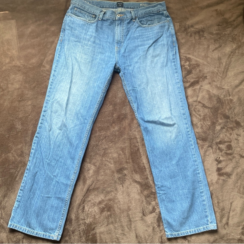 Nautica Jeans Mens 36x32 Blue Denim Relaxed Fit Stretch Straight Leg Streetwear
